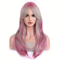 Ombre Long Curly Synthetic Wig With Bangs Heat Resistant Fashionable