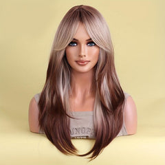 Ombre Long Curly Synthetic Wig With Bangs Heat Resistant Fashionable