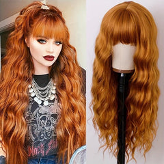 Long Curly Synthetic Wig With Bangs Heat Resistant