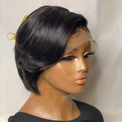 Short Straight Bob Wigs T Part Lace Front Human Hair Pixie Cut Wig