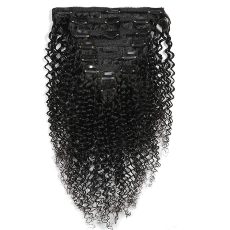 Kinky Curly Clip Human Hair Extensions Natural 10 24inch