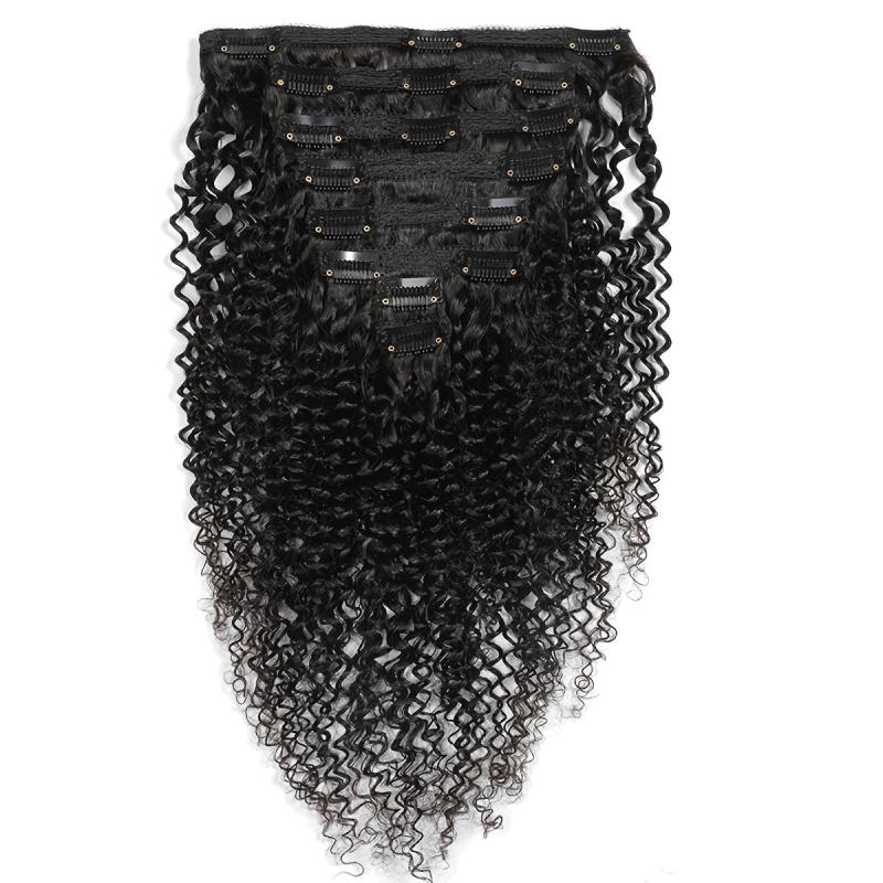 Kinky Curly Clip Human Hair Extensions Natural 10 24inch