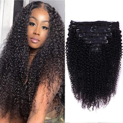 Kinky Curly Clip Human Hair Extensions Natural 10 24inch