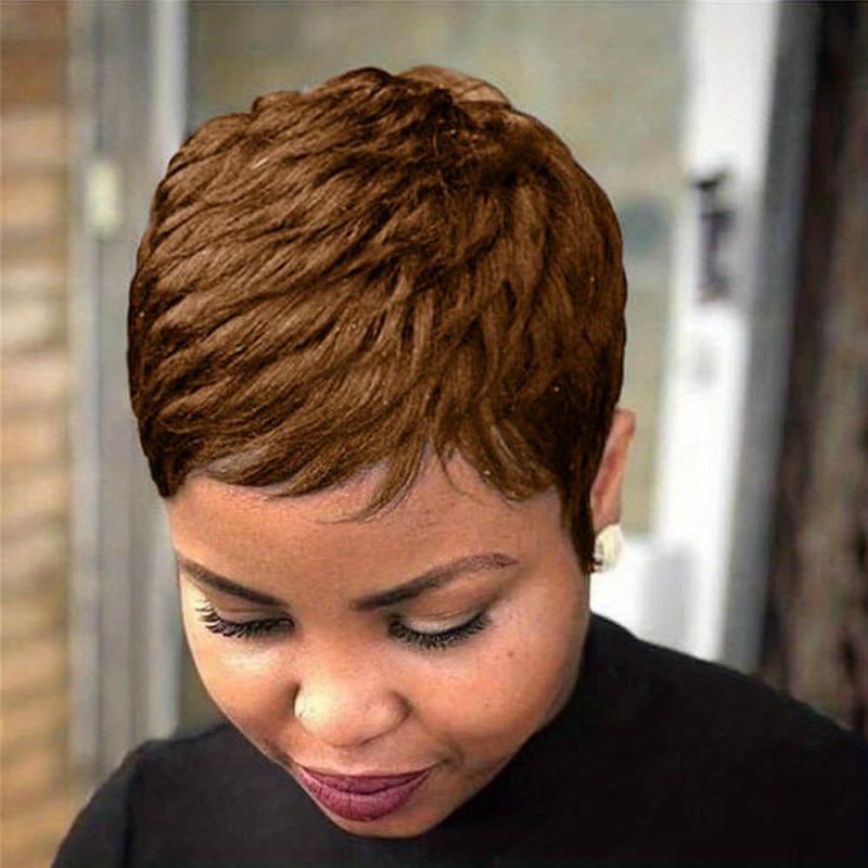 Short Pixie Cut Wigs For Women Natural Wavy Layered Short Wigs