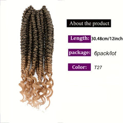 6-Pack Ombre Spring Twist Crochet Hair Extensions - 12 Inch