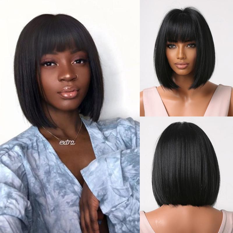 Natural Bob Wig Middle Part Straight Synthetic Hair for Women