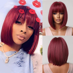 Natural Bob Wig Middle Part Straight Synthetic Hair for Women