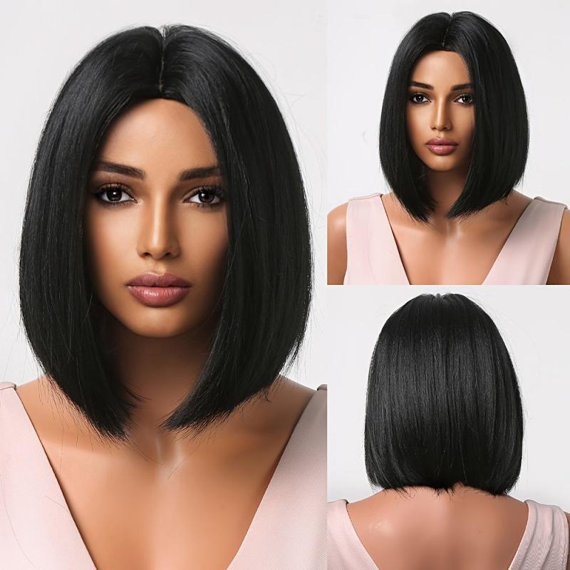 Natural Bob Wig Middle Part Straight Synthetic Hair for Women
