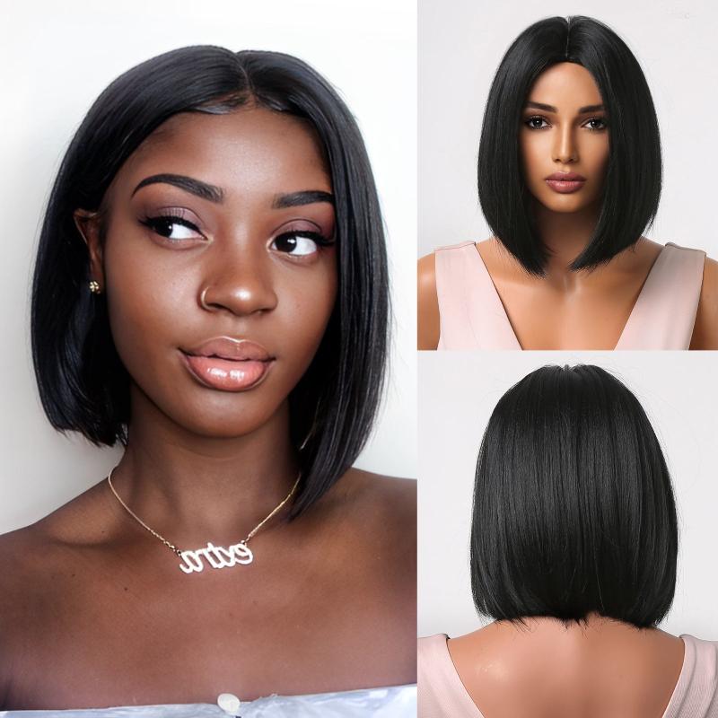 Natural Bob Wig Middle Part Straight Synthetic Hair for Women