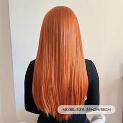 Orange Long Straight Hair Wigs With Bangs Heat Resistant Synthetic Costume