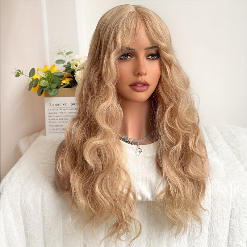 Long Wavy Synthetic Wig For Women with Bangs