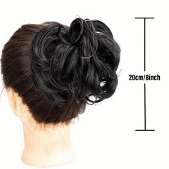 Curly Bun Claw Synthetic Hair Band Wrapped Around Messy Bun Ponytail