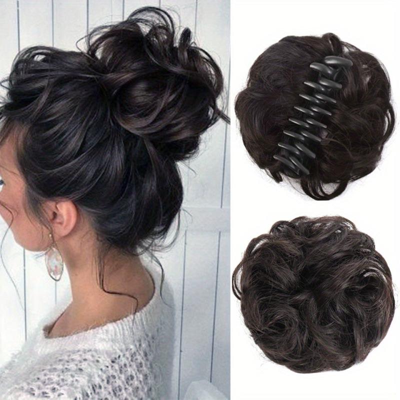 Curly Bun Claw Synthetic Hair Band Wrapped Around Messy Bun Ponytail
