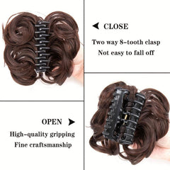 Curly Bun Claw Synthetic Hair Band Wrapped Around Messy Bun Ponytail