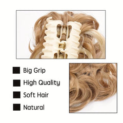 Curly Bun Claw Synthetic Hair Band Wrapped Around Messy Bun Ponytail