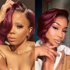 Short Burgundy Wig 30-48 cm Wavy Bob for Women Synthetic Hair