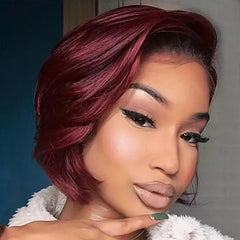 Short Burgundy Wig 30-48 cm Wavy Bob for Women Synthetic Hair