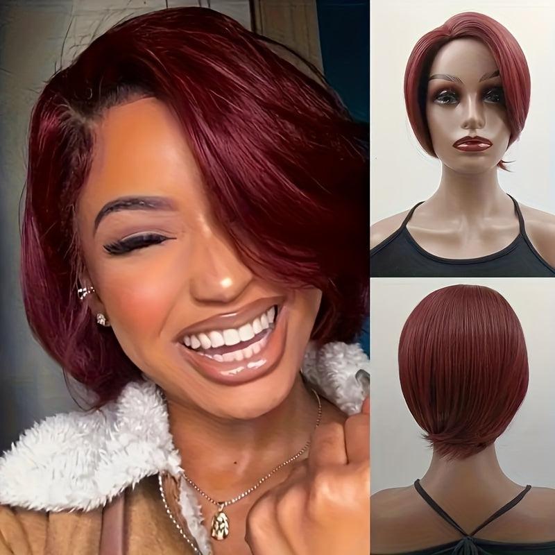 Short Burgundy Wig 30-48 cm Wavy Bob for Women Synthetic Hair
