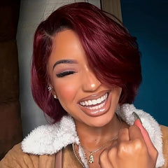 Short Burgundy Wig 30-48 cm Wavy Bob for Women Synthetic Hair