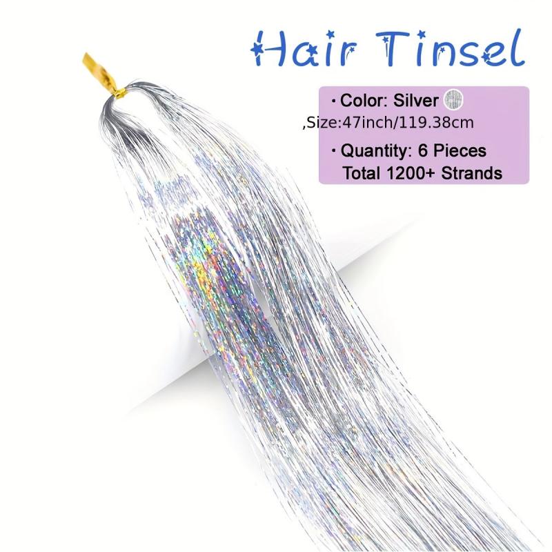 6pc Hair Tinsel Kit Long Straight Synthetic Hair Extension