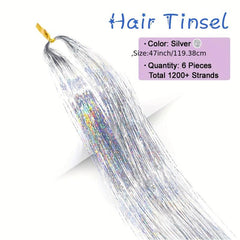 6pc Hair Tinsel Kit Long Straight Synthetic Hair Extension