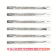 6pc Hair Tinsel Kit Long Straight Synthetic Hair Extension