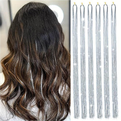 6pc Hair Tinsel Kit Long Straight Synthetic Hair Extension