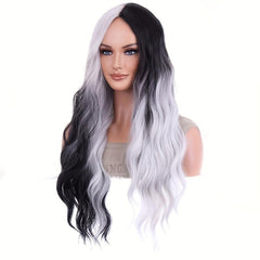 Long Curly Synthetic Wig Halloween Cosplay Party Two Tone Wig Gemini Hair Wig