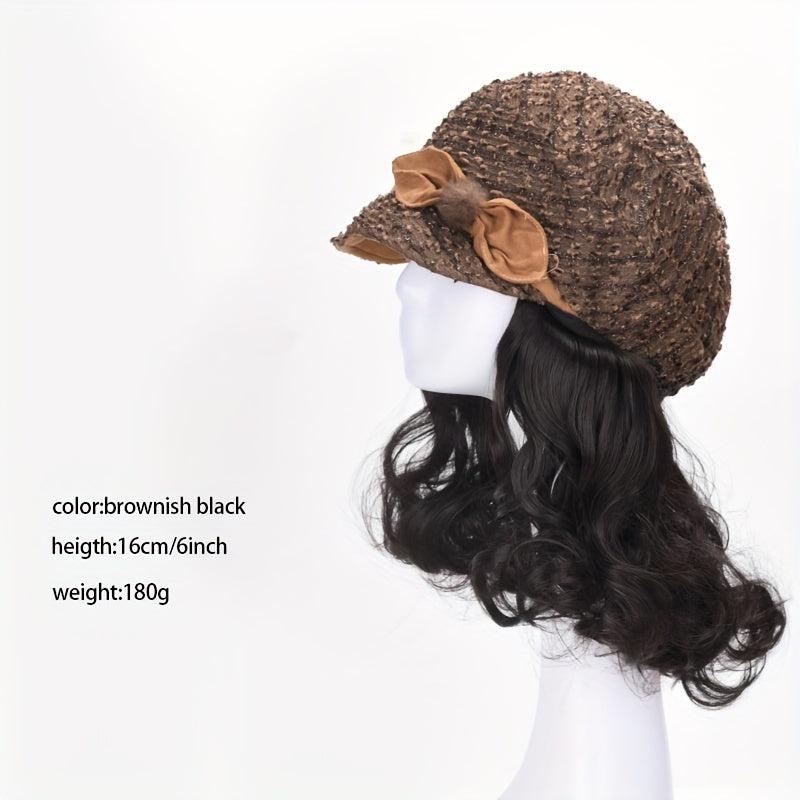 Short Curly Synthetic Hat Wig for Women Autumn Winter Warm 15 24 cm