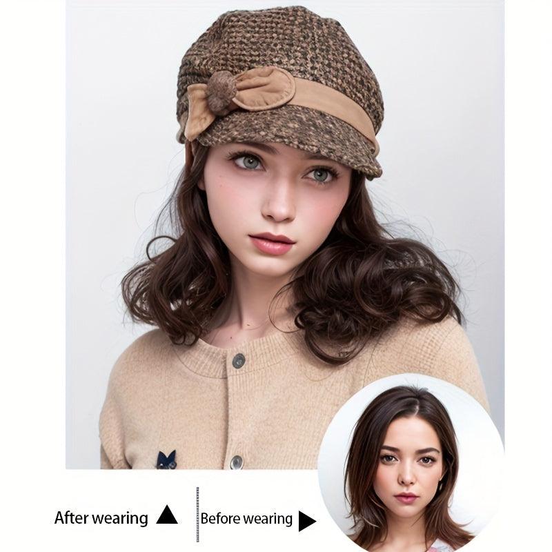 Short Curly Synthetic Hat Wig for Women Autumn Winter Warm 15 24 cm