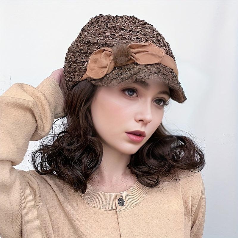 Short Curly Synthetic Hat Wig for Women Autumn Winter Warm 15 24 cm