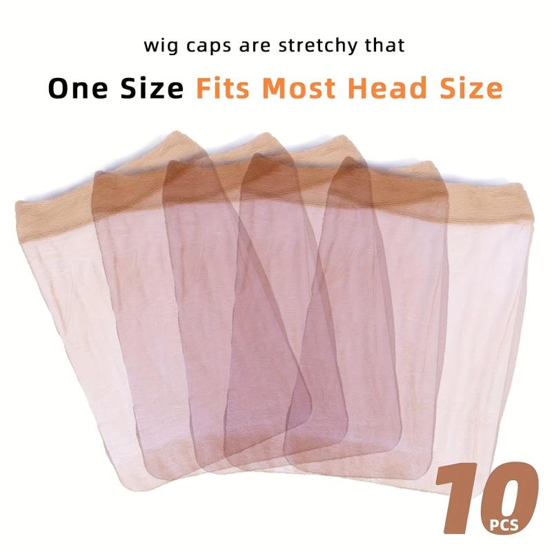 10 pcs Invisible HD Wig Cap for Lace Front Wigs Ultra Thin Nylon Stocking Caps