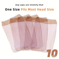 10 pcs Invisible HD Wig Cap for Lace Front Wigs Ultra Thin Nylon Stocking Caps