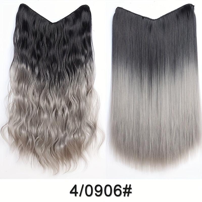 Long Synthetic V Shape Wig for Women Straight Curly Hairstyle Gray