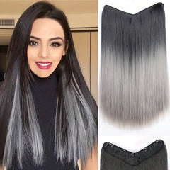 Long Synthetic V Shape Wig for Women Straight Curly Hairstyle Gray