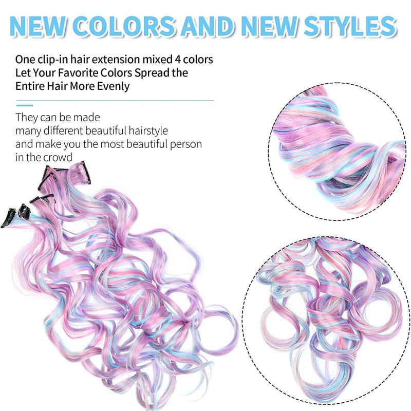 10 pcs Unicorn Clip In Hair Extensions Pink Light for Women Girls Cosplay