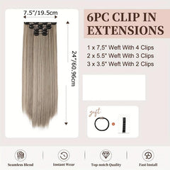 6pcs Long Straight Synthetic Hair Extension Thick Hairpieces