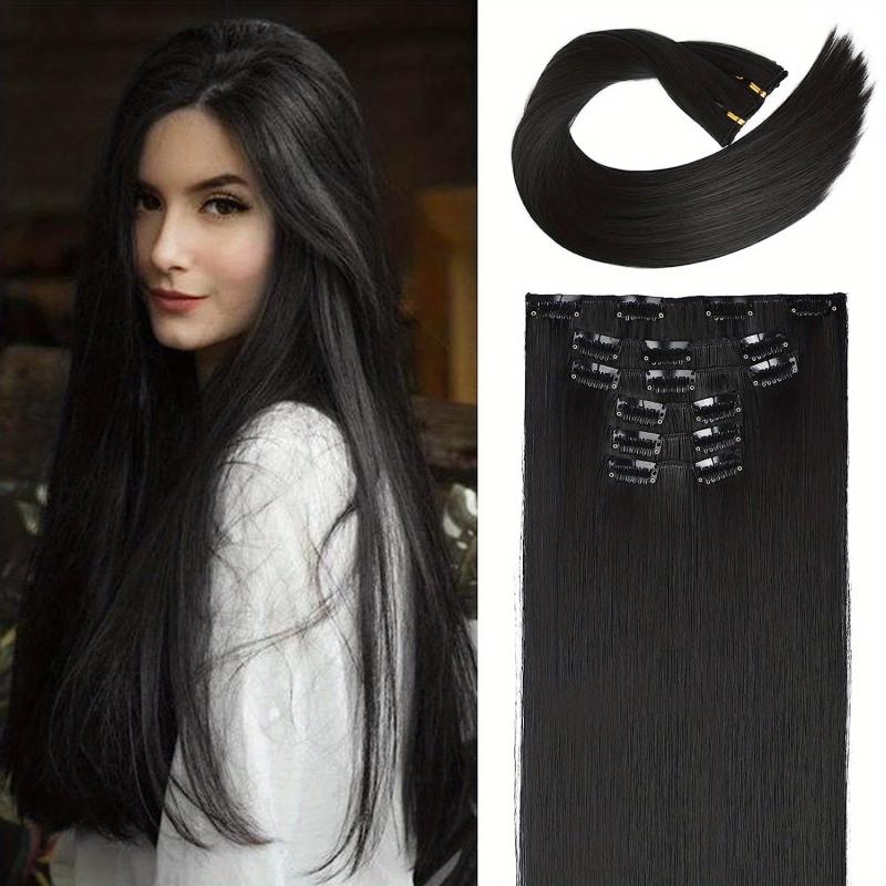 6pcs Long Straight Synthetic Hair Extension Thick Hairpieces