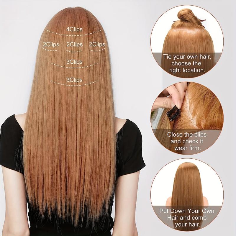 6pcs Long Straight Synthetic Hair Extension Thick Hairpieces