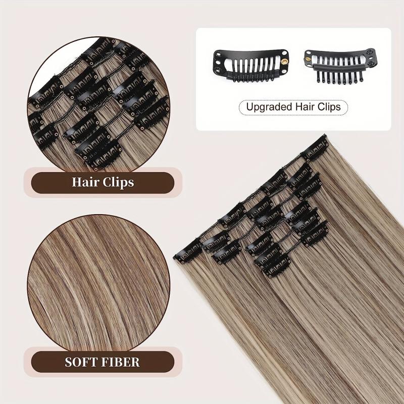 6pcs Long Straight Synthetic Hair Extension Thick Hairpieces