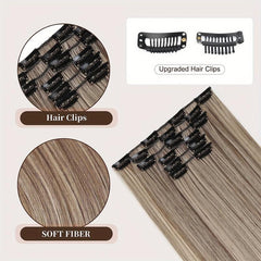 6pcs Long Straight Synthetic Hair Extension Thick Hairpieces