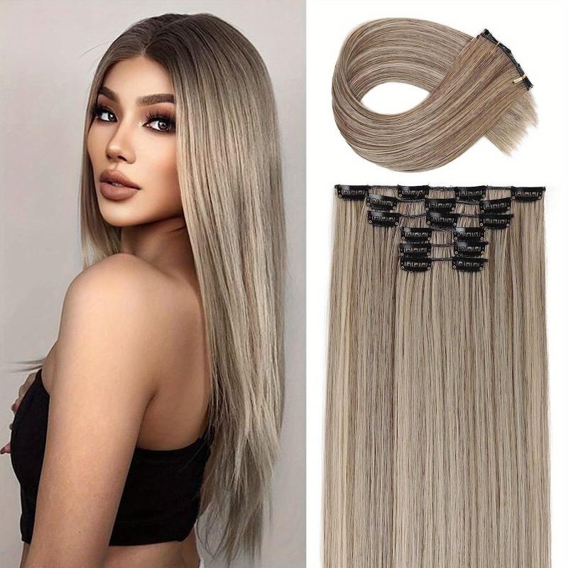 6pcs Long Straight Synthetic Hair Extension Thick Hairpieces