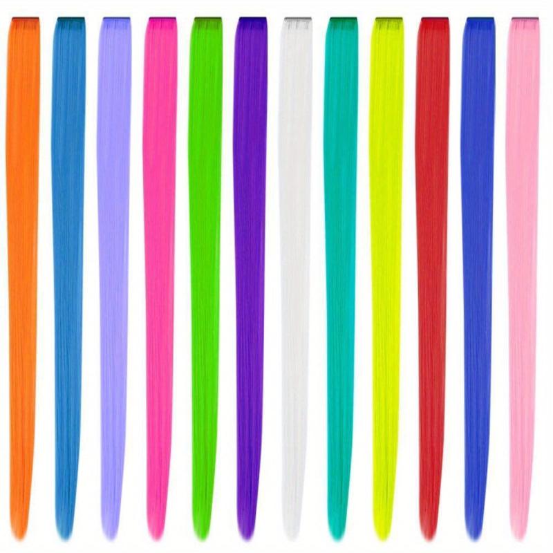 12Pcs Party Highlight Clip Hair Extensions 55 Colored Straight Wavy Hairpieces