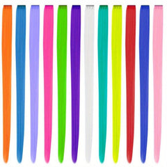 12Pcs Party Highlight Clip Hair Extensions 55 Colored Straight Wavy Hairpieces