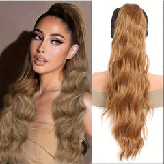 24-Inch Long Water Wave Drawstring Ponytail Synthetic Hair Extensions
