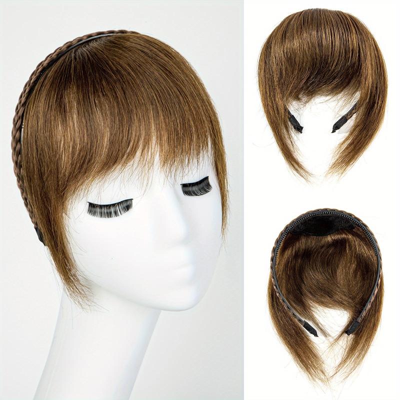Braided Headband Human Hair Bangs Topper Natural Brown