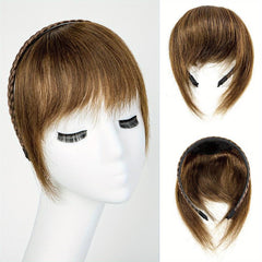 Braided Headband Human Hair Bangs Topper Natural Brown