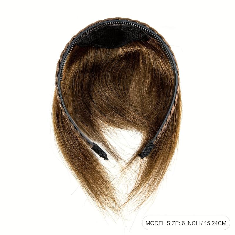 Braided Headband Human Hair Bangs Topper Natural Brown