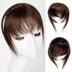 Braided Headband Human Hair Bangs Topper Natural Brown