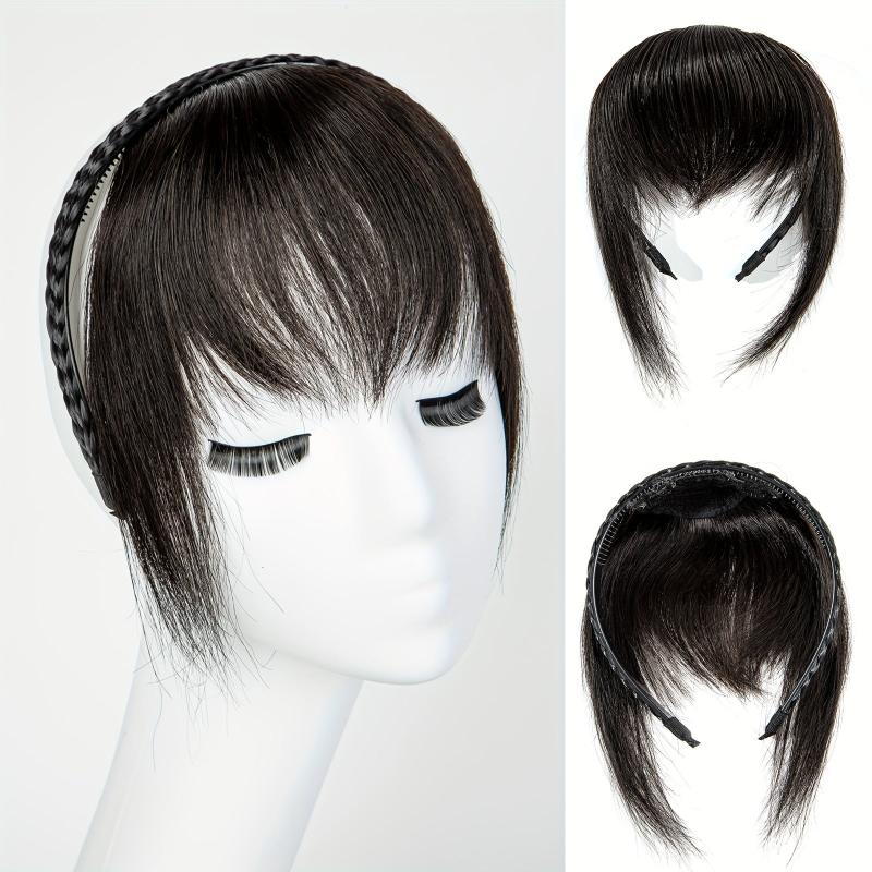Braided Headband Human Hair Bangs Topper Natural Brown